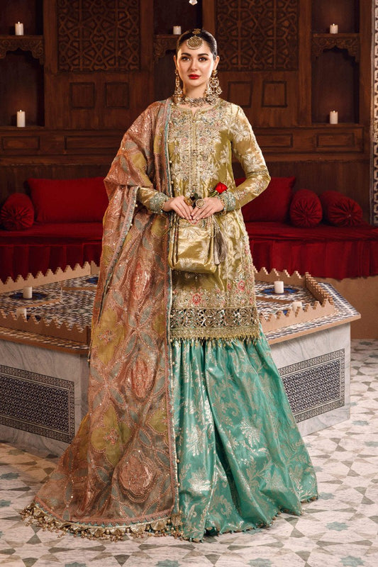 Maria.B Luxury Wedding Festive Messuri Embroiderd Salmon and Leaf Green BD-2503