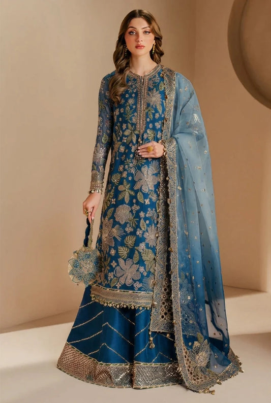 Jazmin Luxury Chiffon Unstitched Embroidered Collection WF Blue
