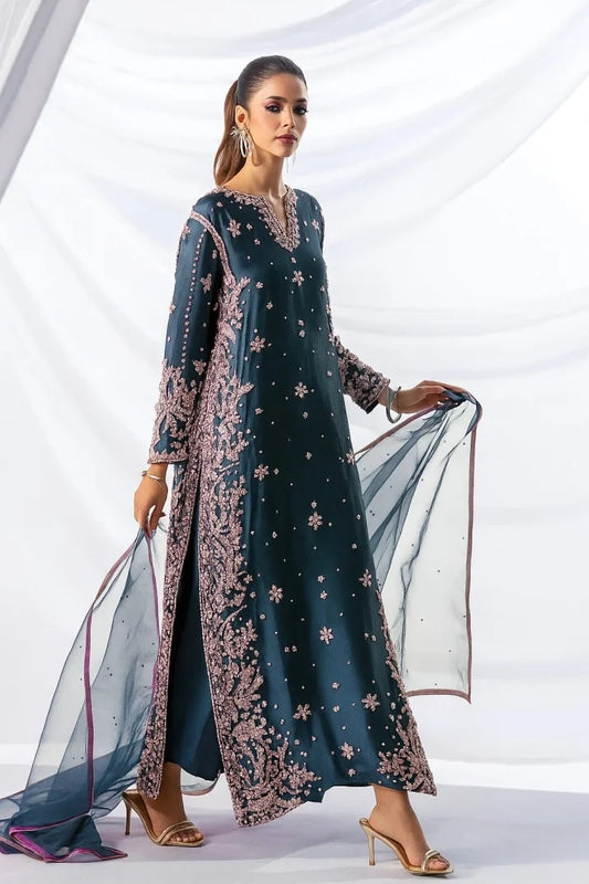 Eshal Aman Luxury Raw Silk Unstitched 3 Piece - Navy Blue