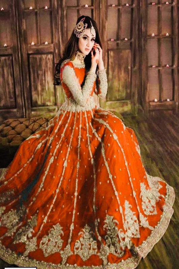 Maha Wajahat Orange Formal Collection Net Maxi Unstitched