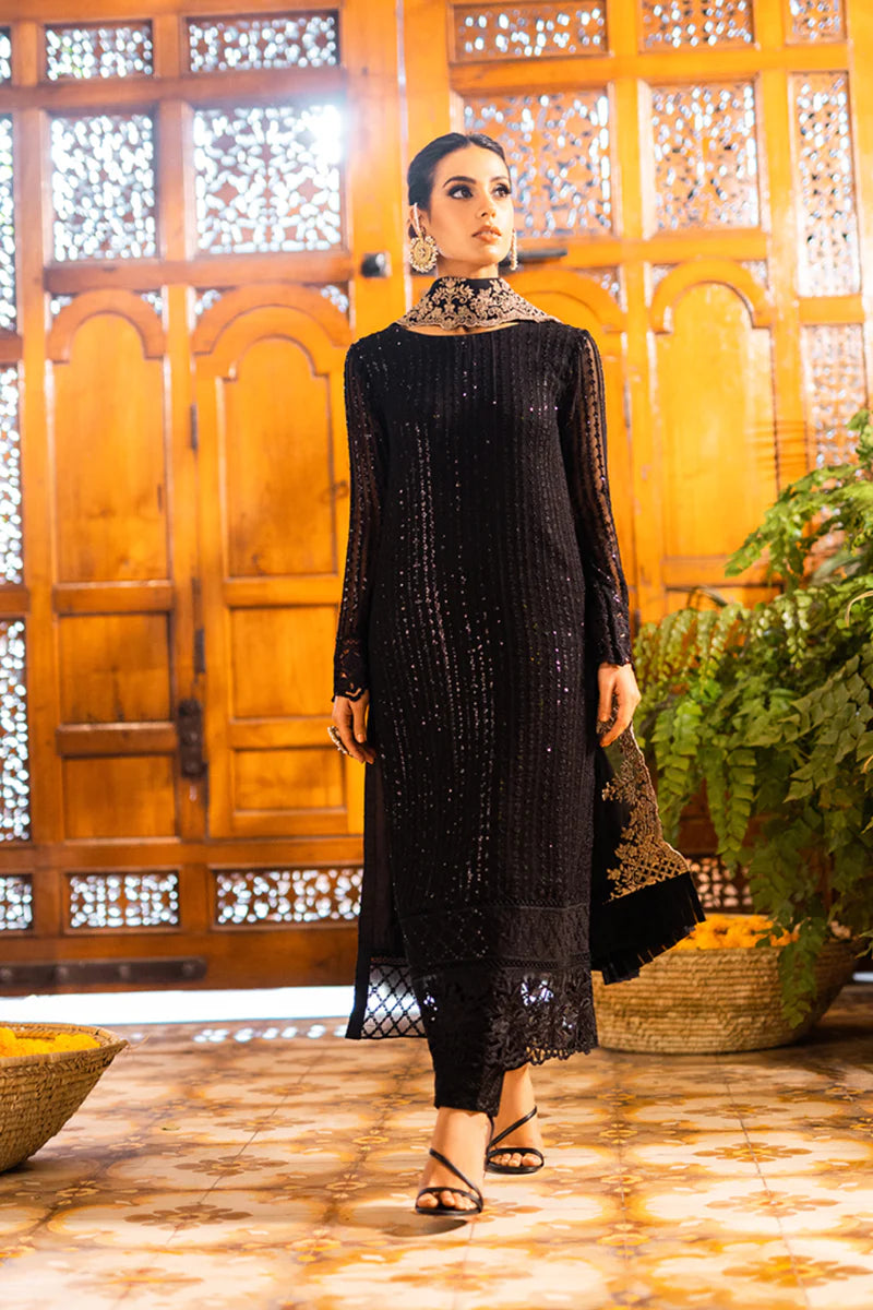Azure Onyx Dove Iqra Aziz sequence  Chiffon Embroidered Luxe Festive Collection