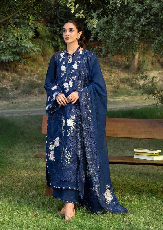 Elaf Luxury Lawn Embroidered 3PC Unstitched Suit Blue Belle Ely-4B
