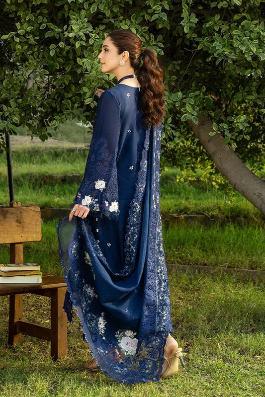 Elaf Luxury Lawn Embroidered 3PC Unstitched Suit Blue Belle Ely-4B