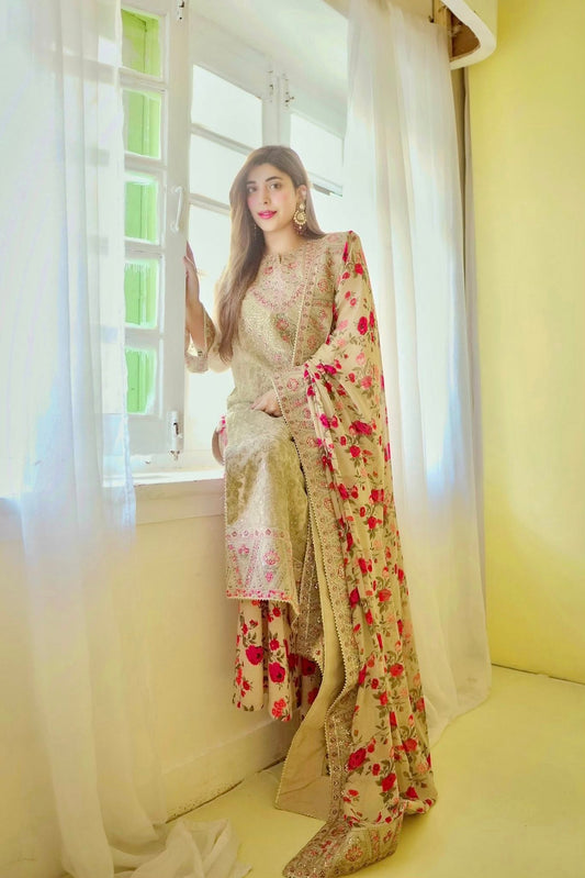 Aneelas Wedding Festive Luxury Embroidered Organza Suits Unstitched URWA