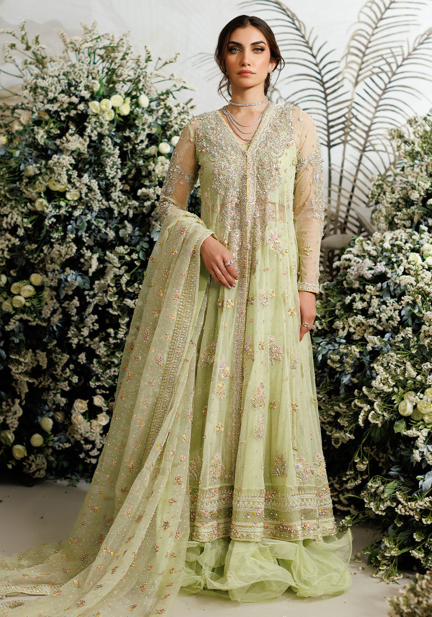 Farah Talib Aziz FTA Wedding Festive Unstitched Net Collection  Eliza Kiwi Tulle Kalidaar