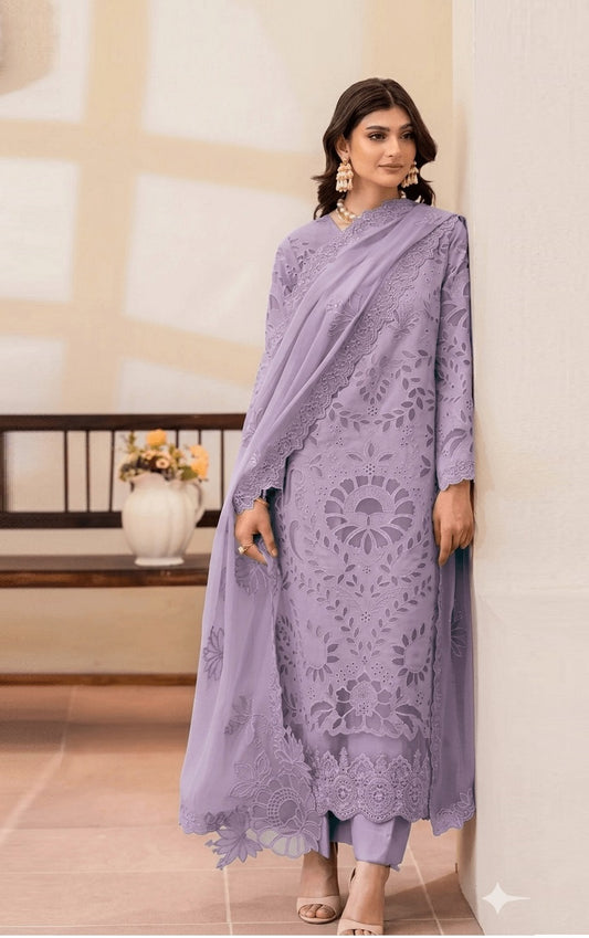 Imrozia Luxury Embroidered Lawn Unstitched 3Pc Suit-Lavender Grace