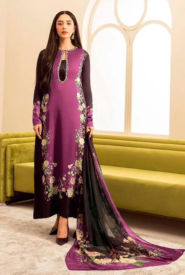 Lulusar Silk Hand Embroidered Collection Sapphire Purple