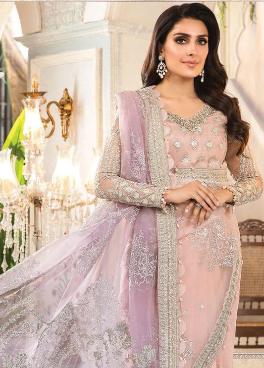 Maria.B Mbroidered Heritage Edition ROSE PINK & LILAC Unstitched Net Saree BD-2404
