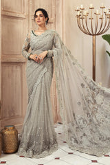 Maria.B Couture Net Embroidered Saree DRAPE GREY MC-037