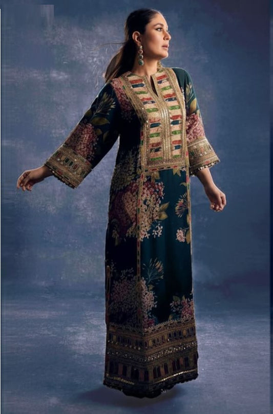 Sabyasachi Zinc Blue Digital Printed Collection Silk Replica