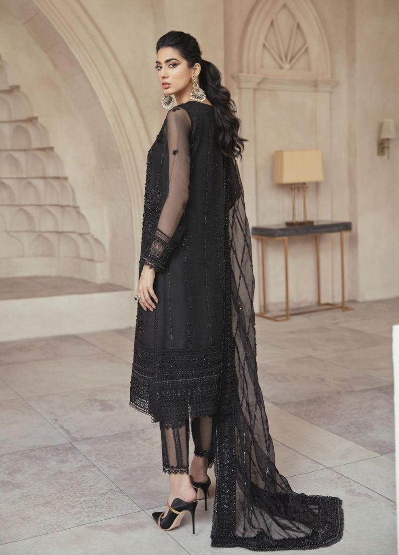Mushq Black Formal Collection Net Embroidered Unstitched Luxury Collection