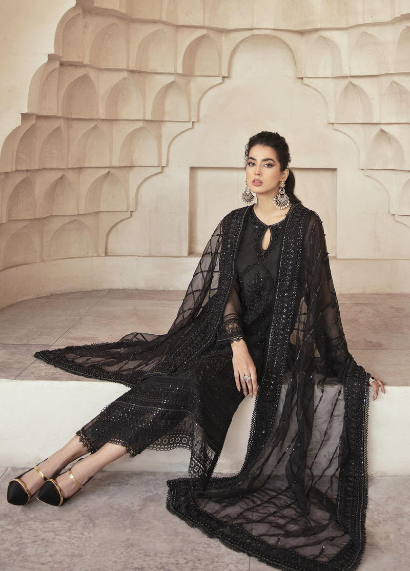 Mushq Black Formal Collection Net Embroidered Unstitched Luxury Collection