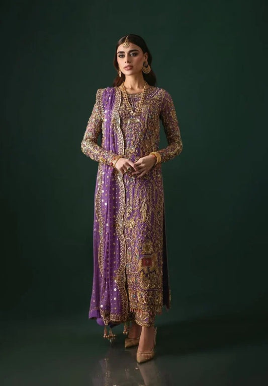 Nomi Ansari Luxury Pure Chiffon Unsticthed 3 Piece Couture