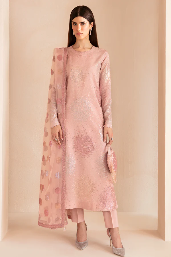 Jazmin Premium Embroidered Raw Silk UR-7032 Cavern Pink With Culutch