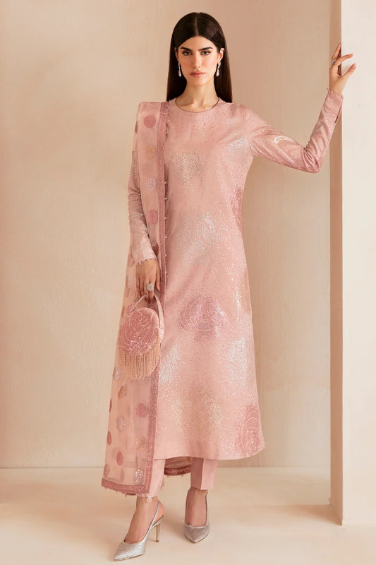 Jazmin Premium Embroidered Raw Silk UR-7032 Cavern Pink With Culutch