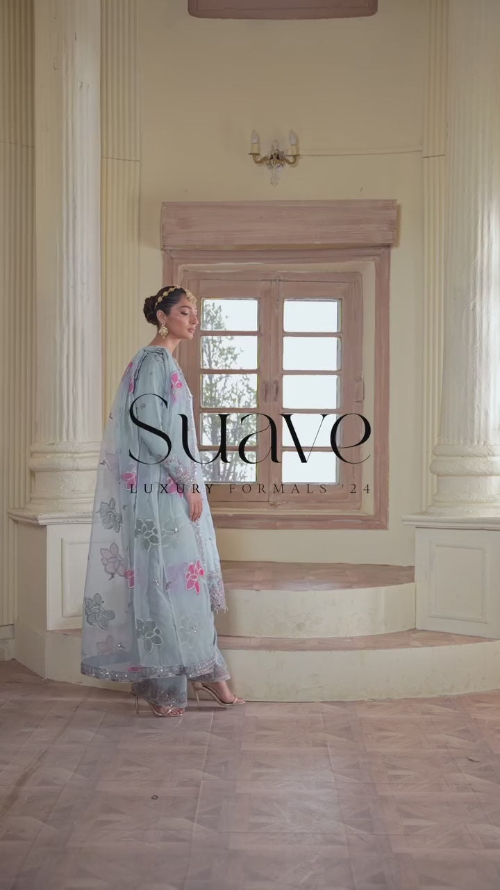 Suave by Emaan Adeel Hand Embroidered Organza Unstitched 3Pc Suit - Esra