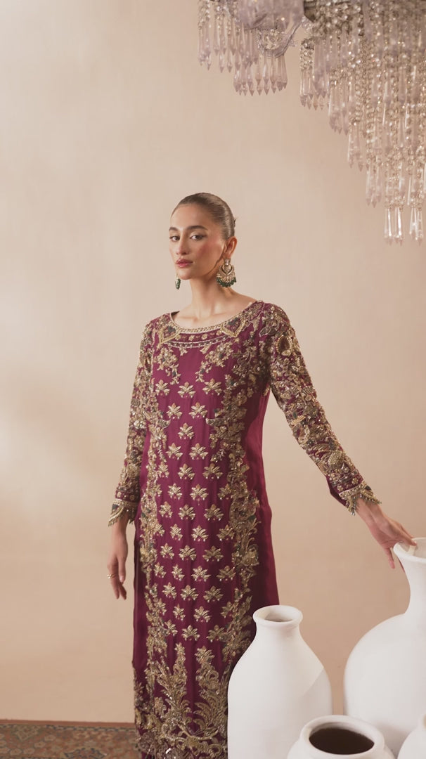 Abeera Usman Raw Silk Handwork Embroidered 3 Pcs Unstitched Burgundy Dusk