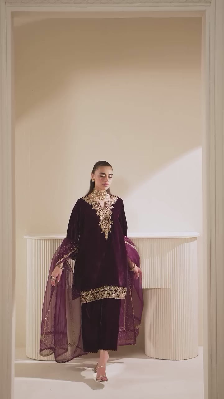 Baroque Formals Luxury Velvet Embroidered Unstitched Collection PR-1023 Maroon