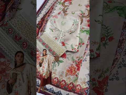 Maria.B 03R1-Beige and Maroon Luxury Silk Embroidered 3Pc Unstitched Suit PA-161