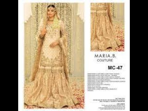 Maria.B Couture Ivory Gold MC-047 Luxury Chiffon Embroidered 3Pc Unstitched Suit Fully Hand Work PA-158