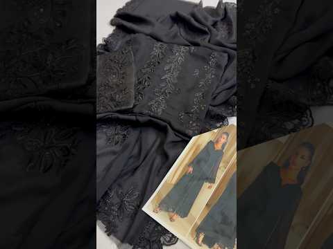 Azure Luxury Chiffon Embroidered 3Pc Unstitched Suit - Black Pearl - PA - 107