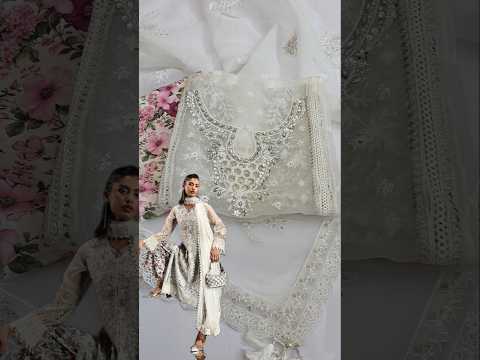 Maria B Luxury Embroidered Organza 3Pc Unstitched Suit EA26-11-Off White PA-113
