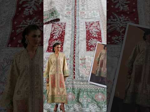ETHNC ANTIQUE WHITE | E1210/104/006 Luxury Silk Embroidered 3Pc Unstitched Kaftan Suit PA-205