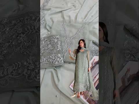 Azure Luxury Embroidered Chiffon Unstitched 3Pc Suit Satin Sage