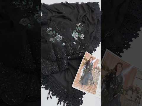Maria.B MPC-26-204-Black Luxury Pure Chiffon Embroidered 3 Pc Unstitched Saree PA-220