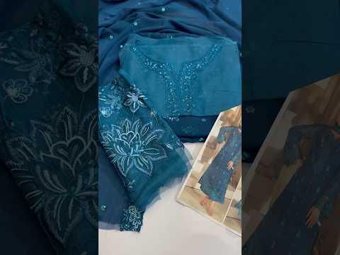 Azure Luxury Chiffon Embroidered 3Pc Unstitched Suit-Majestic Teal