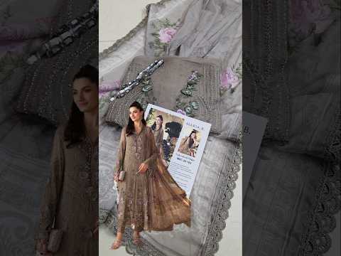 Maria B Luxury Pure Chiffon Embroidered Unstitched 3PC Suit  MPC-26-102-Muted Mocha Brown