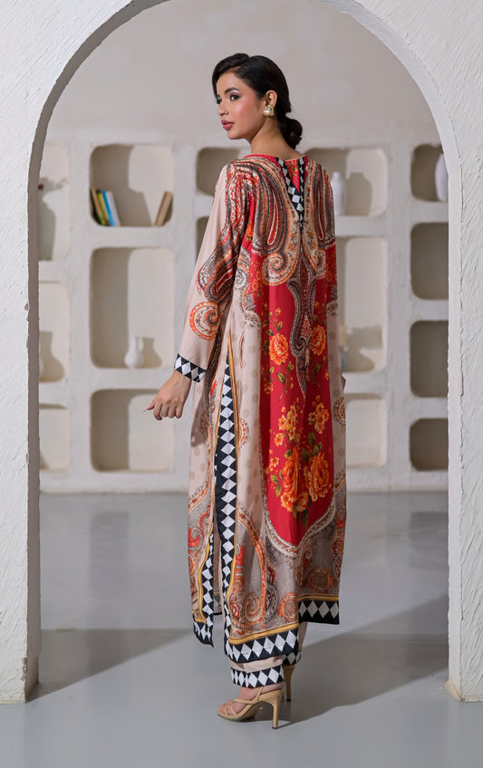 Poshkari Luxury Blended Raw Silk Embroidered 2Pc Stitched Suit PA - 0086