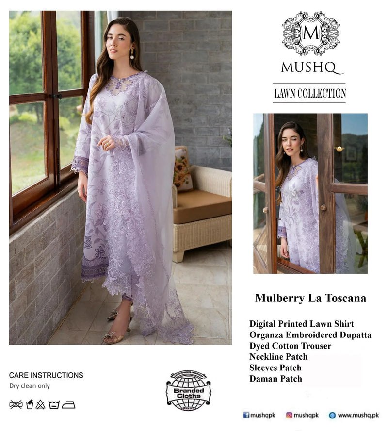 Mushq Embroidered Luxury Lawn Unstitched 3 Pc Very Mulberry LA TOSCANA