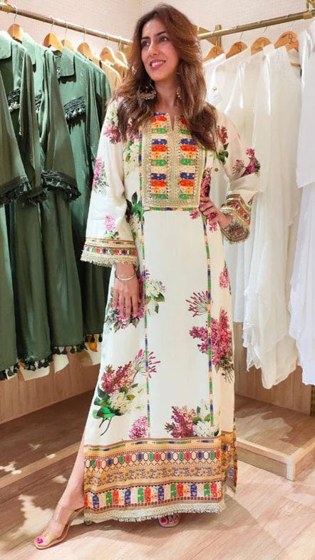 Sabyasachi White Digital Printed Collection Silk Replica