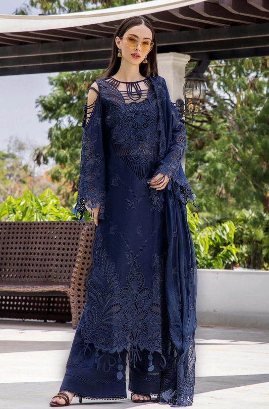 Adan Libas Luxury Lawn Embroidered 3 Pc Unstitched Suit Midnight Royale