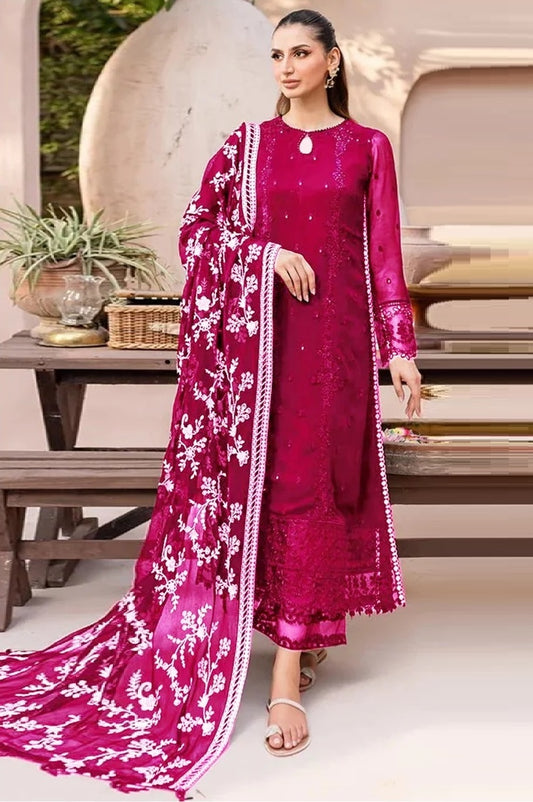 Azure Luxury Ensemble Chiffon Embroidered 3 Piece Unstitched - Starry Bliss