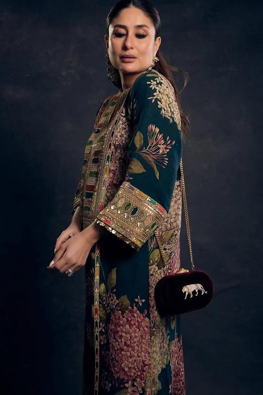Sabyasachi Zinc Blue Digital Printed Collection Silk Replica