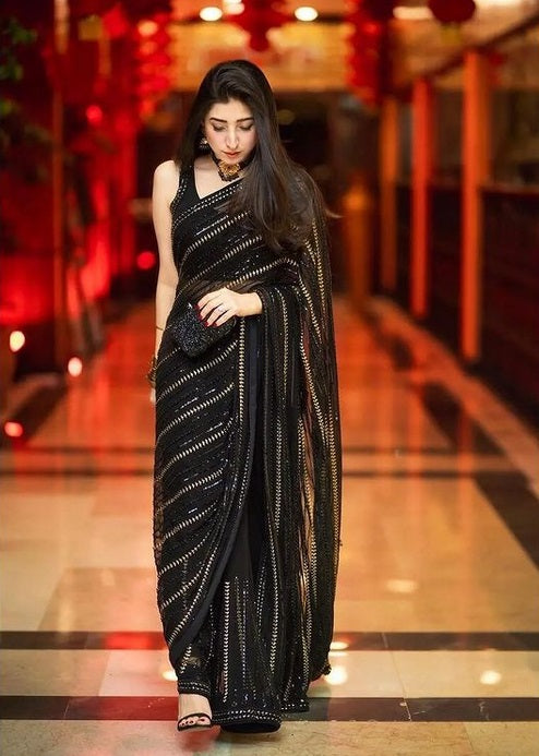 SB Black Beads Fully Embroidered Chiffon Saree