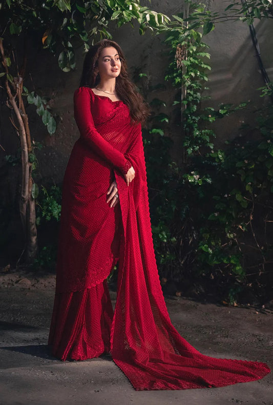 Faiza Saqlain Chiffon Embroidered 3 Piece Unsticthed Evia