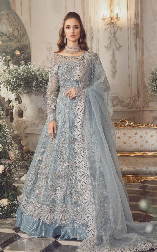 Maria.B Luxury Organza Embroidered Unstitched 3Pc Suit-Ice Blue
