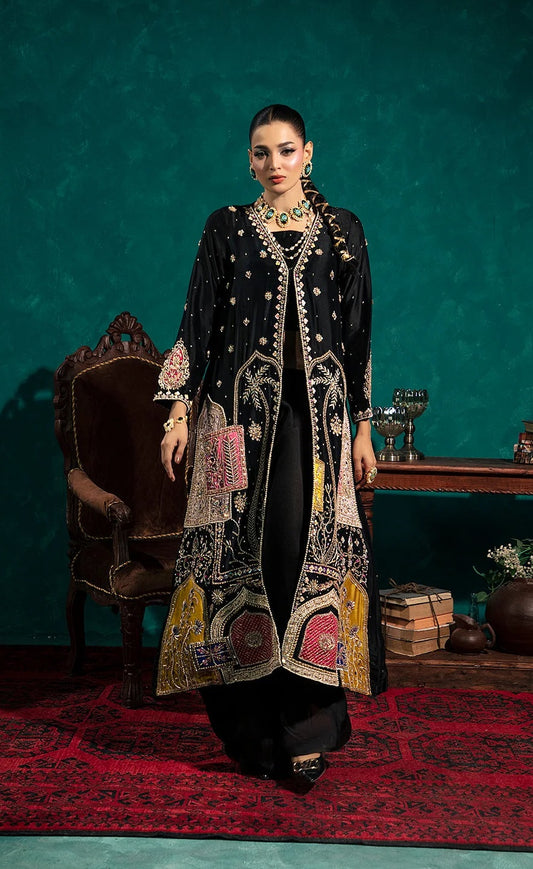 Poshkari Luxury Raw Silk Embroidered 3Pc Unstitched Suit - Avela