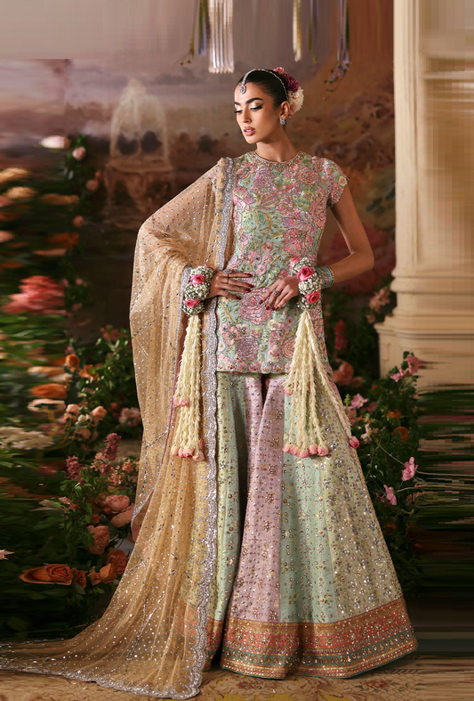 Nomi Ansari Luxury Raw Silk Embroidered Unstitched 3PC Suit- Rosebud
