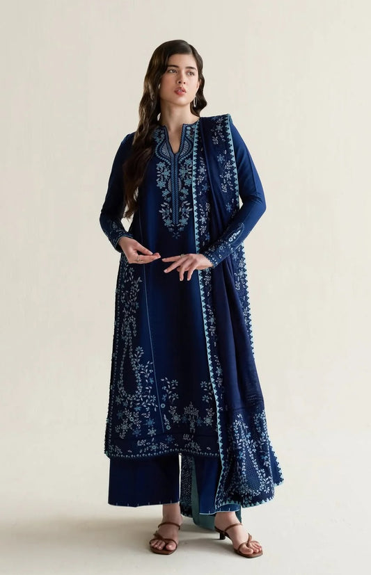 Pakeeza-Dark Blue Luxury Embroidered Lawn  3Pc Unstitched Suit