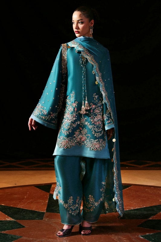 Hussain Rehar Luxury Tussle Silk Formal Wedding Collection-Teal Green Verta 02