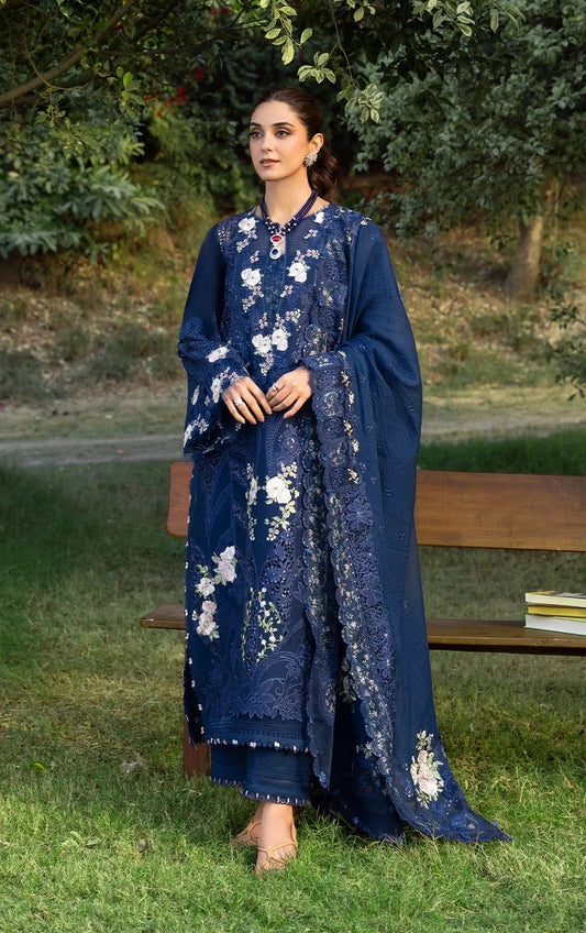 Elaf - Luxury Lawn Embroidered Unstitched 3PC Suit | Blue