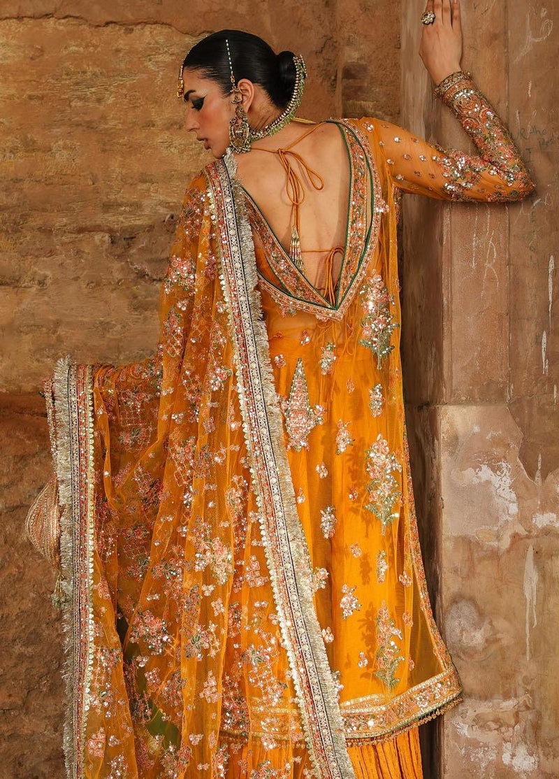 Zaib-un-Nisa by Hussain Rehar Embroidered Net Suits Unstitched 4 Piece HRR23ZN Saffron - Festive Collection