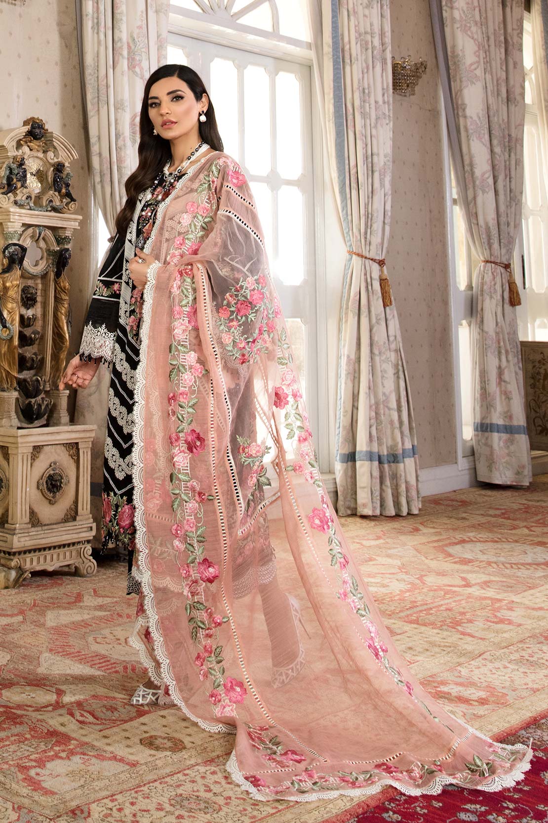 Crimson by Saira Shakira Embroidered Lawn Suits Unstitched 3 Piece CR 4B-MIDNIGHT - Luxury Collection