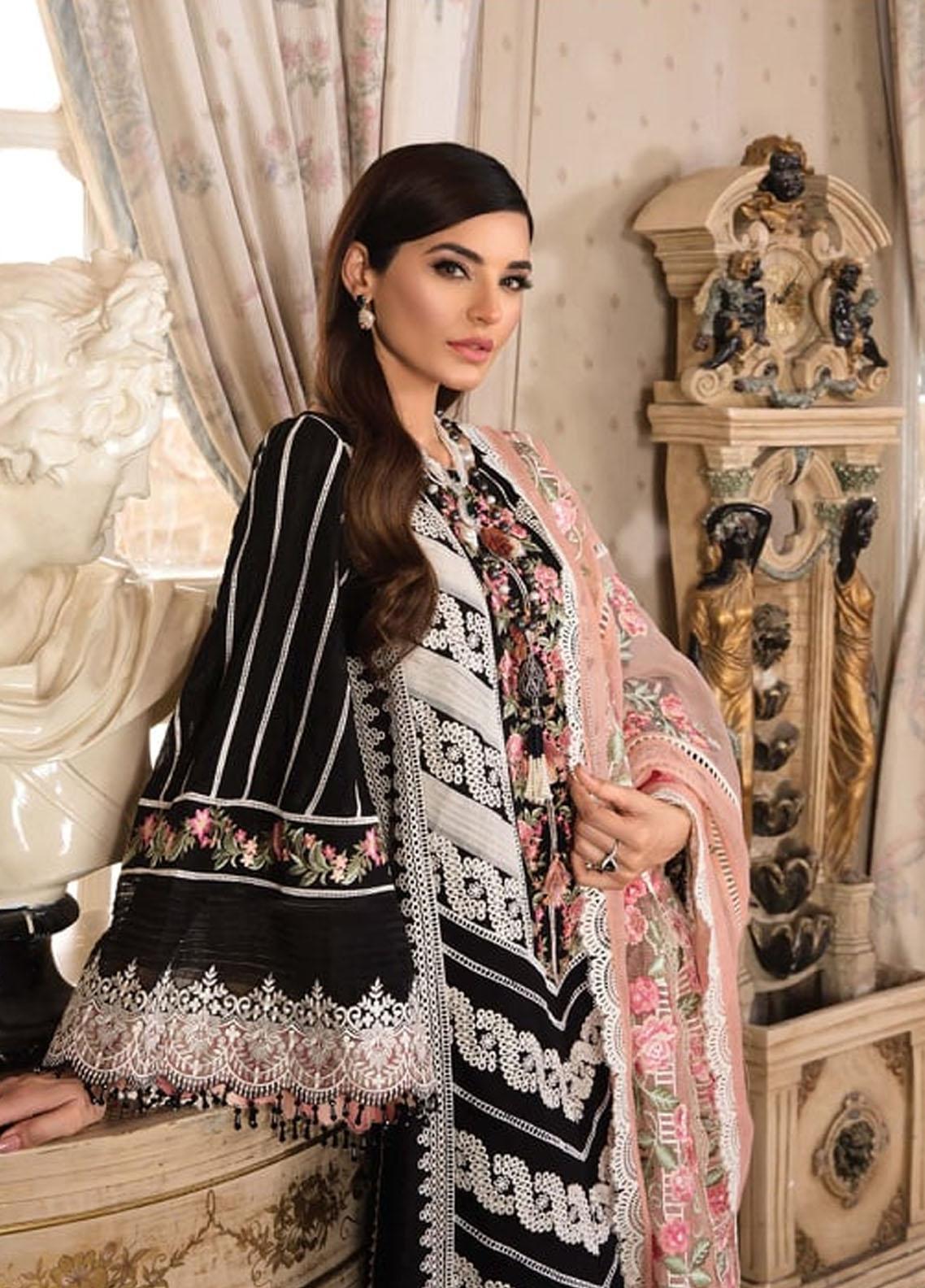 Crimson by Saira Shakira Embroidered Lawn Suits Unstitched 3 Piece CR 4B-MIDNIGHT - Luxury Collection